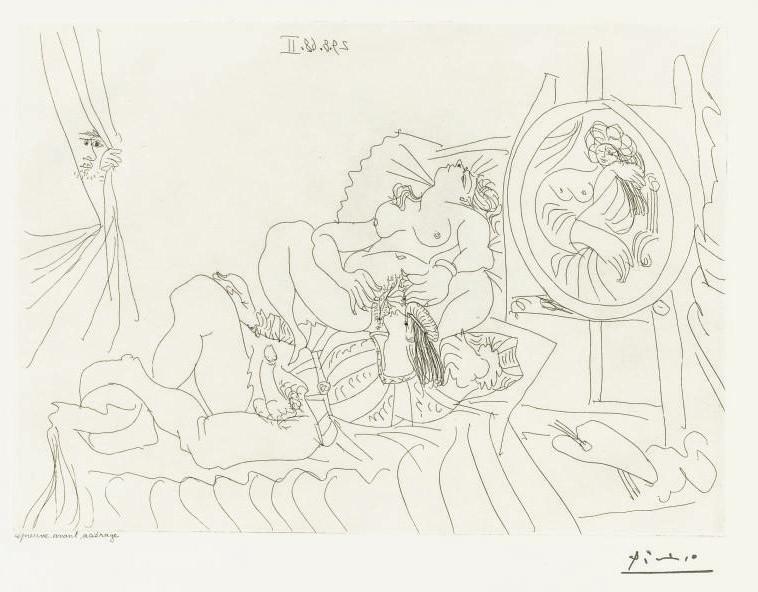 Pablo Picasso - Raphaël Et La Fornarina. II: Avec Un Voyeur Caché, From La Série 347 (B. 1777; Ba. 1794)