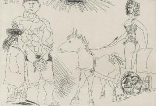 Pablo Picasso - Scène de cirque avec une écuyère sur un char mené par un àne, from El Entierro del Conde de Orgaz (B. 1468; C. books 146)