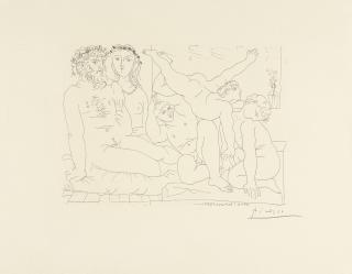 Pablo Picasso - Sculpteur et son modèle avec un groupe sculpté représentant des ,