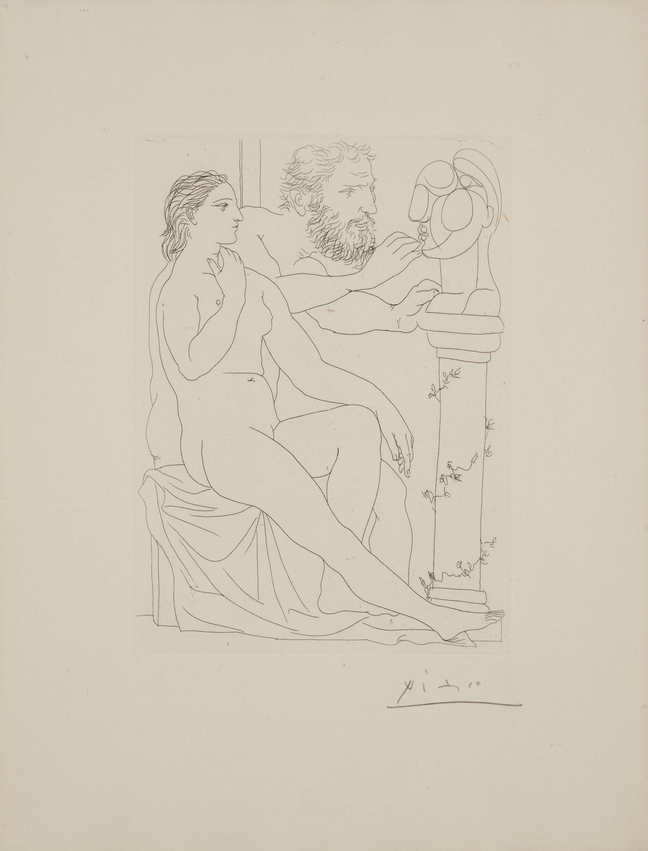 Pablo Picasso - Sculpteur, modèle et buste sculpté, plate 38 from La Suite Vollard