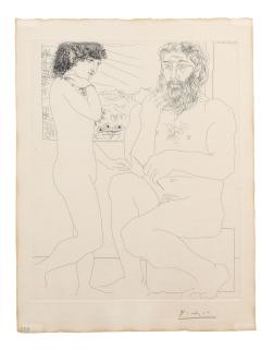 Pablo Picasso - Sculpteur Songeant, modèle aux cheveux noirs et bol avec trois anémones, La Suite Vollard