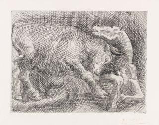 Pablo Picasso - Taureau attaquant un Cheval