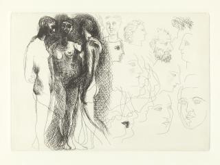 Pablo Picasso - Trois nus debout, avec esquisses de visages.