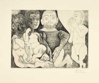 Pablo Picasso - Vieil Homme Concupiscent Et Impuissant Avec Une ProstituéE Espagnole Sur Les Genoux, Marin Se Cachant Le Sexe, Et Jardinier (B. 1861; Ba. 1866)