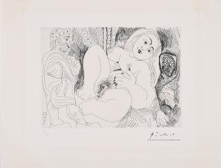 Pablo Picasso - Vieil homme drapé, Célestine et fille.