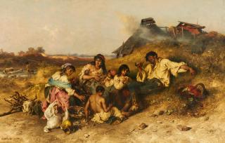 Pál Böhm - Bauernfamilie bei der Rast.