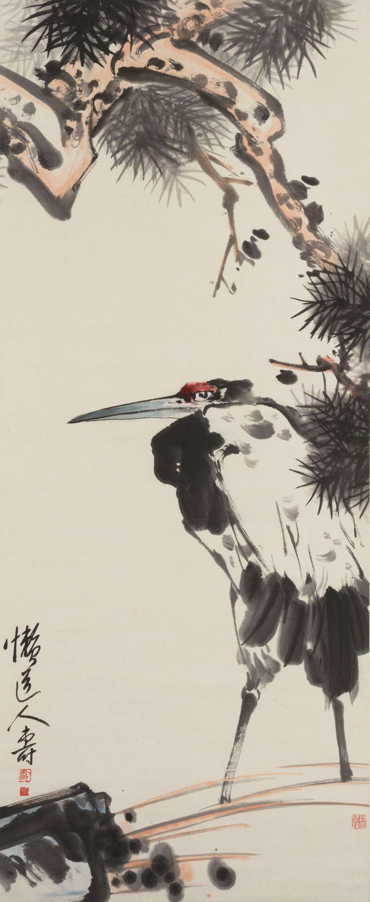 Pan Tianshou - Longevity Crane Under a Pine