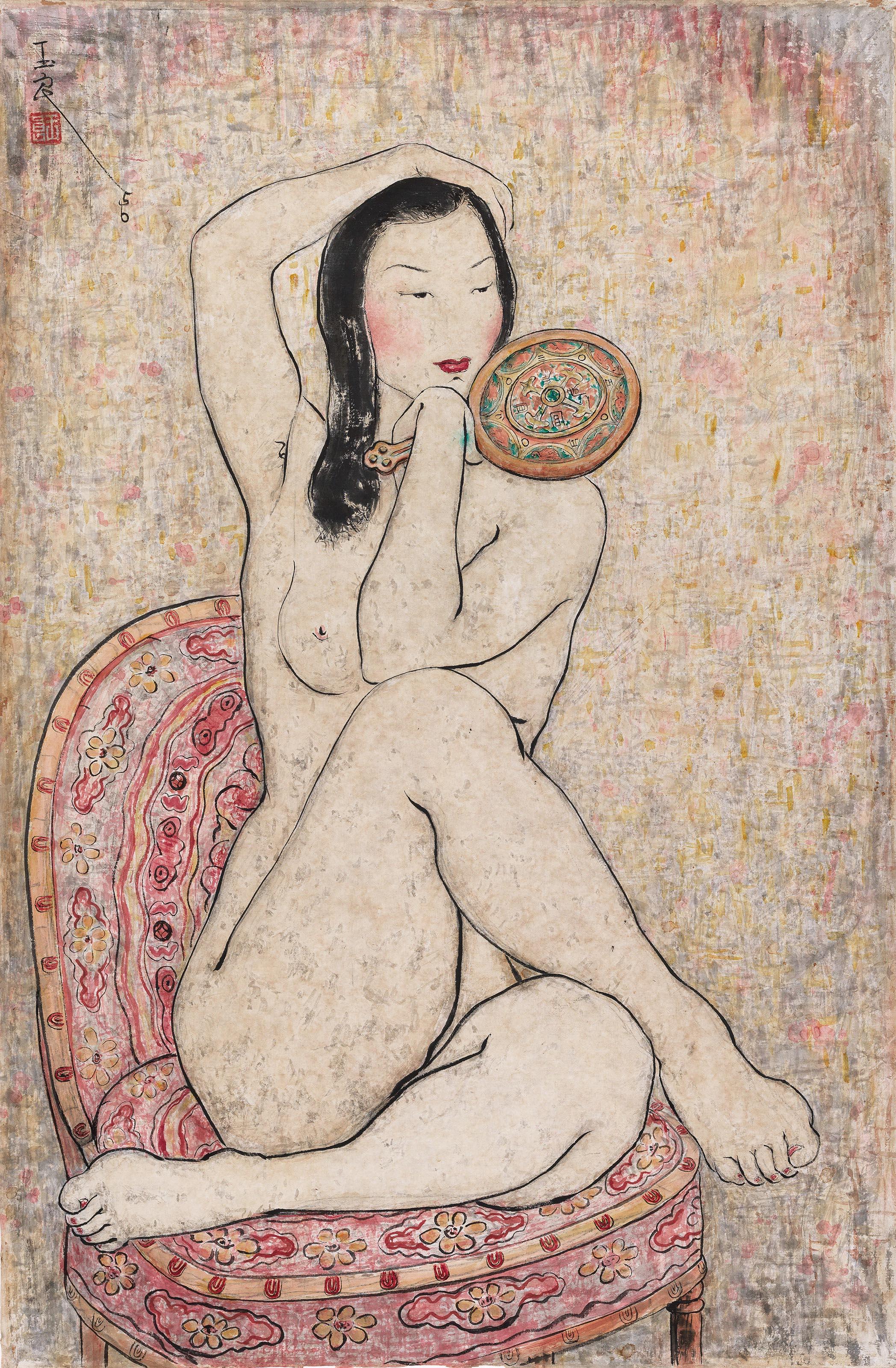 Pan Yuliang - Seated Nude Holding a Mirror