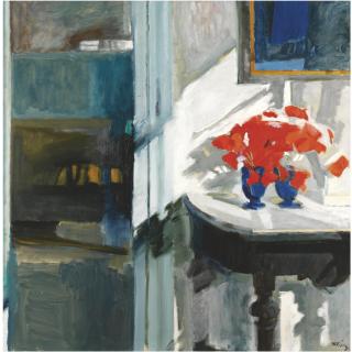 Panayiotis Tetsis - Greek Still Life With Red Flowers