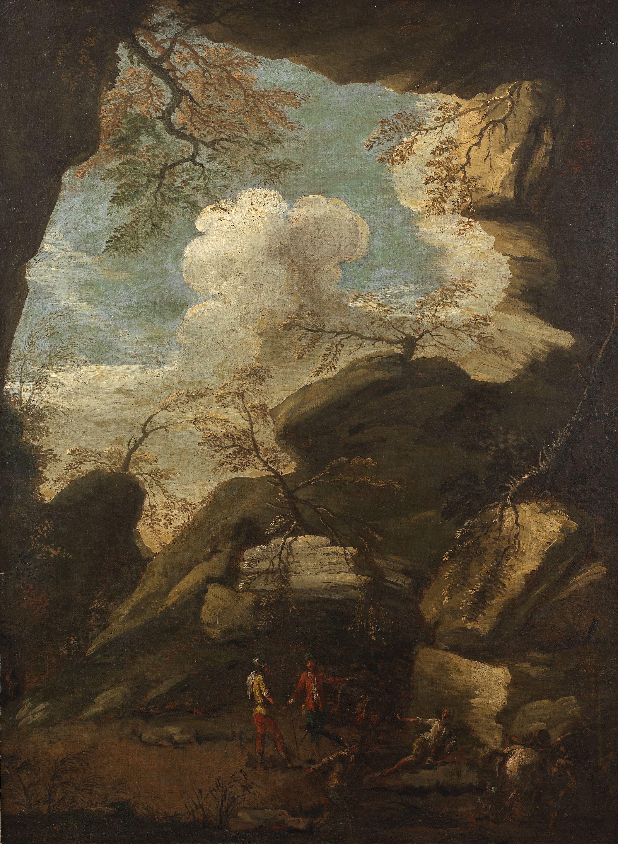 Pandolfo Reschi - A rocky landscape with figures in the foreground