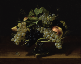 Panfilo Nuvolone - Still Life With Grapes, Peaches, And Pears On A Pewter Tazza, With A Self-Portrait In The Reflection