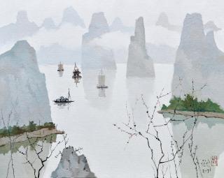 Pang Jiun - Riverside Landscape(Painted In 2017)