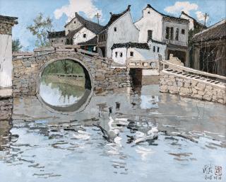 Pang Jiun - The Double Bridge Of Zhouzhuang (Painted In 2008)