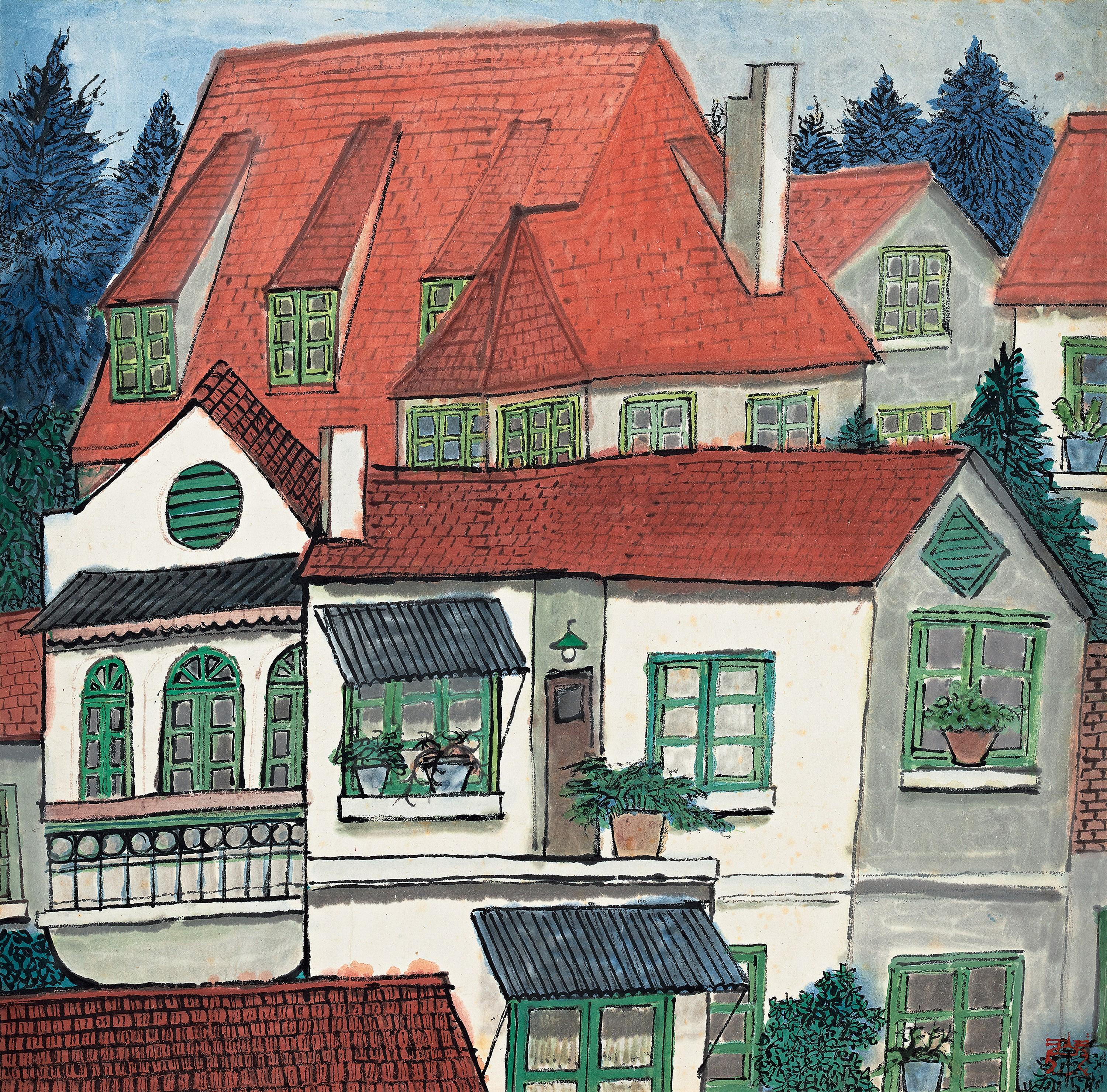 Pang Xunqin - Red Roof (Painted In 1977)