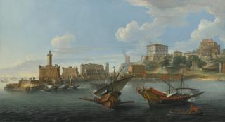 Paolo Anesi - Anzio, A View Of The Port With The Villa Corsini And The Villa Albani