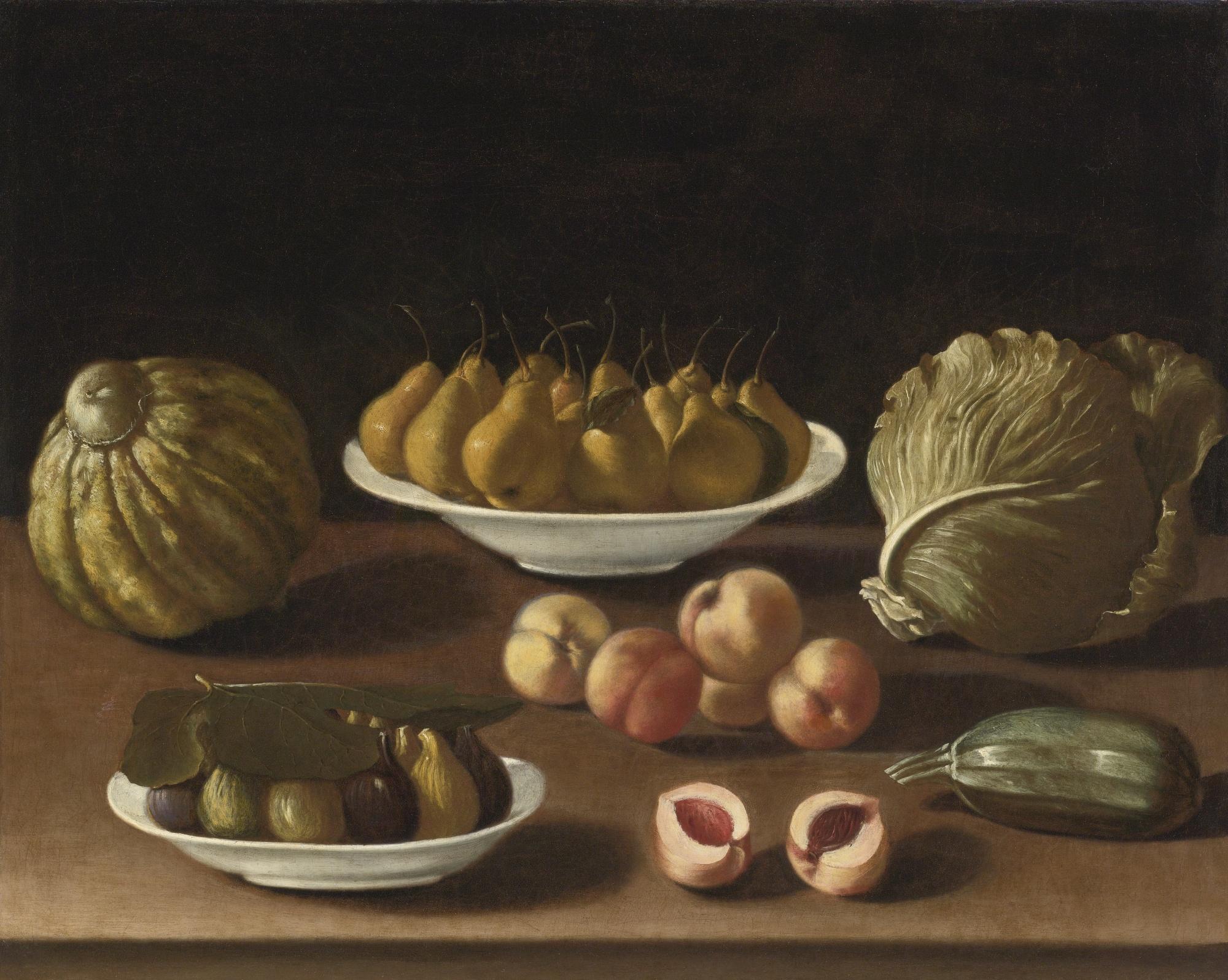 Paolo Antonio Barbieri - Still Life With Pears, Peaches, Figs, A Melon, Cabbage And Marrow