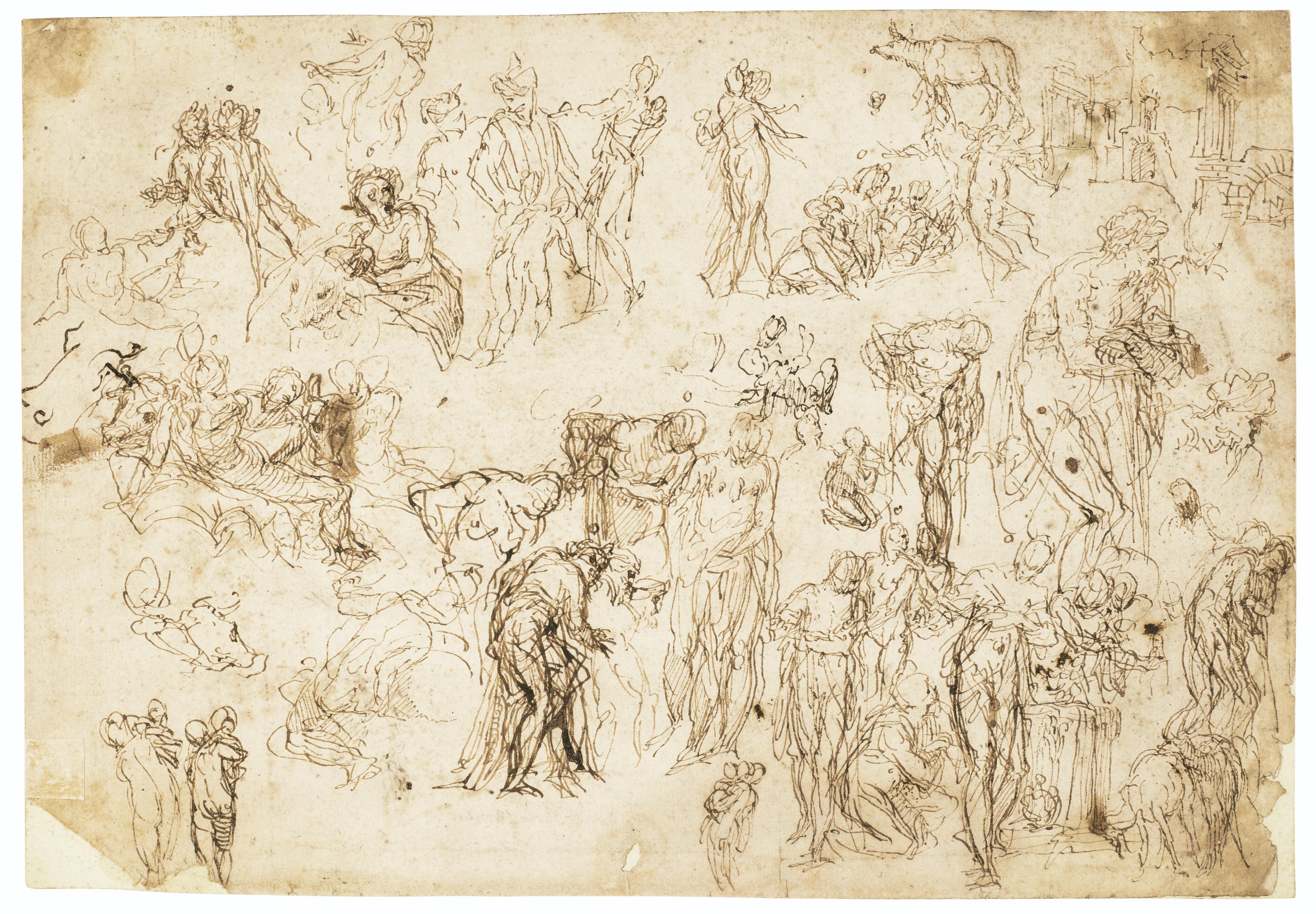 Paolo Caliari - A sheet of figure studies