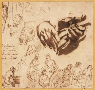 Paolo Caliari - A Sheet Of Studies: A Pair Of Hands Holding A Glove, Camels And Figure Studies