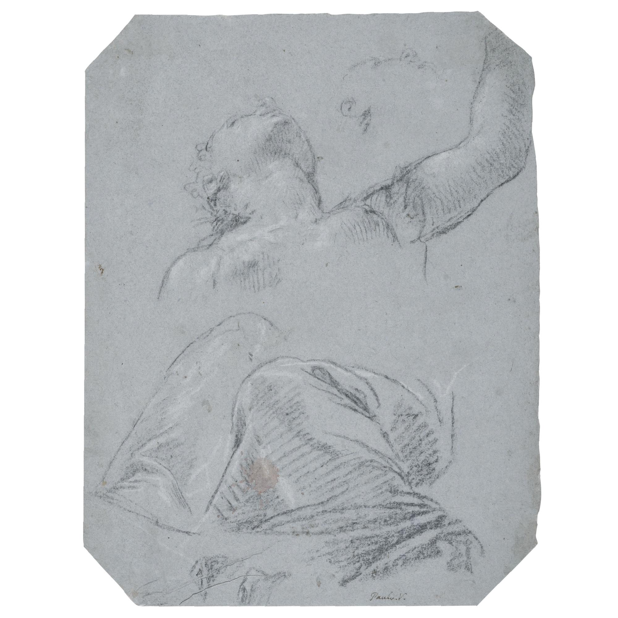 Paolo Caliari - A Study Of A Seated Woman Seen From Below, And Another Study Of Her Head