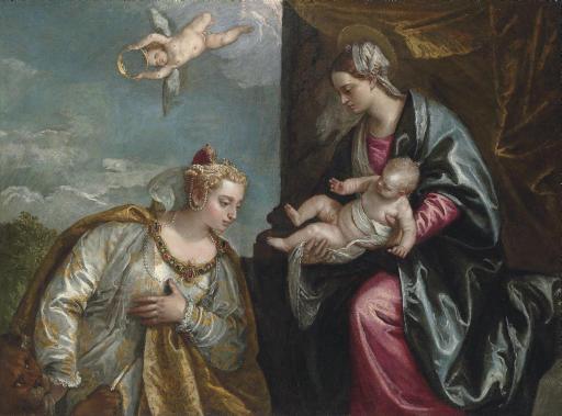 Paolo Caliari - Allegory of The City of Venice Adoring The Madonna And Child
