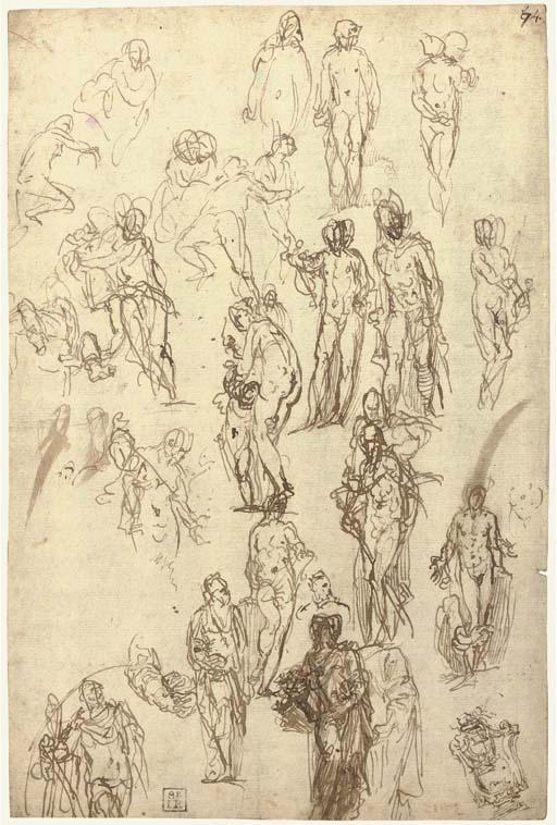 Paolo Caliari - Studies of Mercury, Venus, Cupid and Saturn and other figures