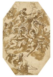 Paolo De Matteis - Design For A Ceiling Decoration With Aurora Driving A Chariot Drawn By Dragons