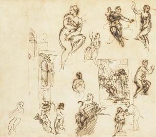 Paolo Farinati - Suzanne Et Les Vieillards Avec Des Études Subsidiaires de Suzanne, Et Une Étude de Fontaine