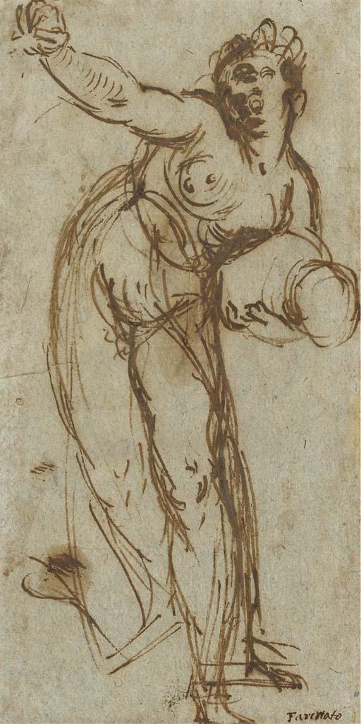 Paolo Farinati - Une Femme Penchée En Avant Tenant Un Bébé Sous Le Bras