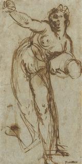 Paolo Farinati - Une Femme Penchée En Avant Tenant Un Bébé Sous Le Bras