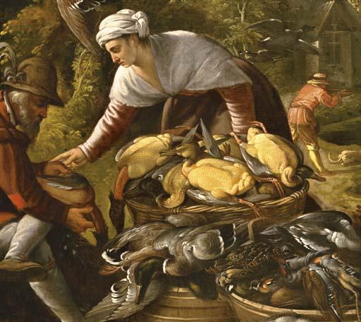 Paolo Fiammingo - Peasants plucking ducks by a wood, a hunter beyond
