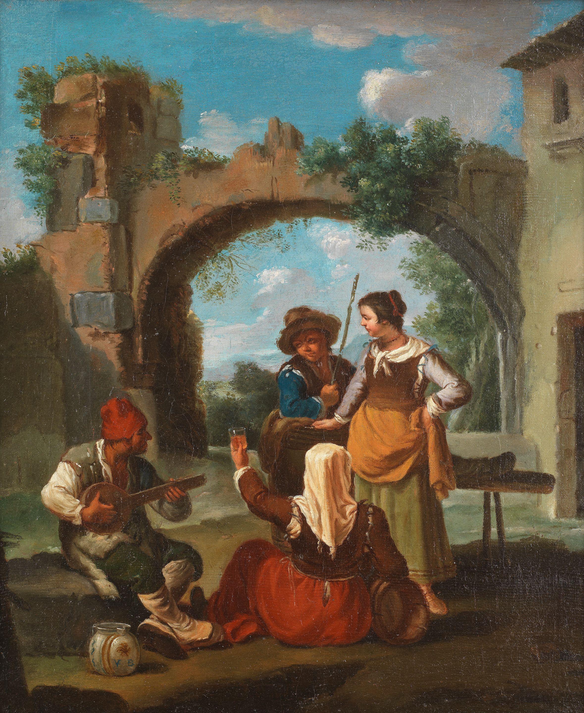 Paolo Monaldi - Figures making music before a ruined arch