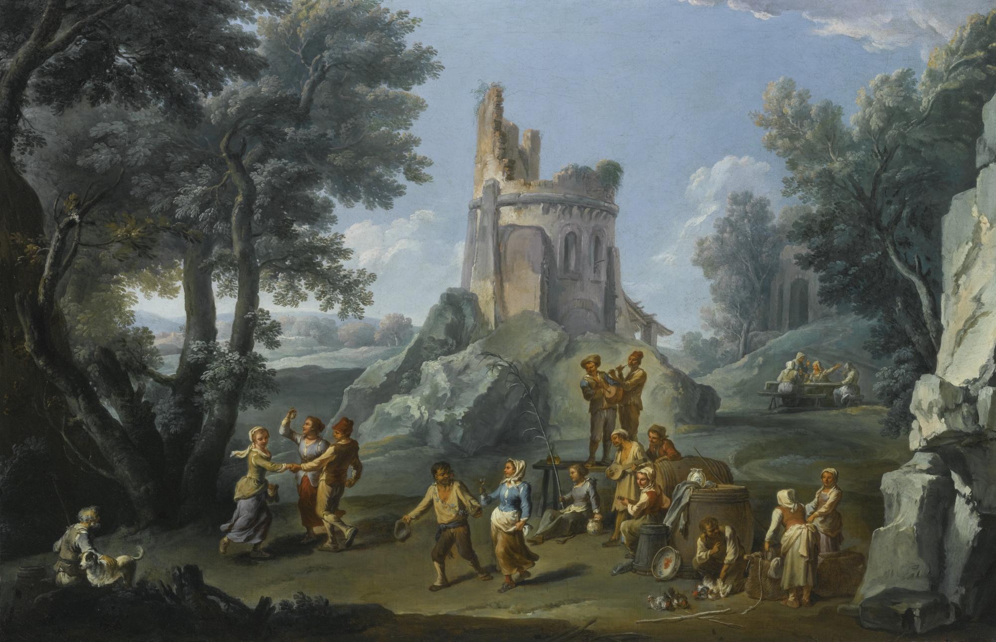 Paolo Monaldi - Rome, A View Of The Sedia Del Diavolo With Peasants Making Merry