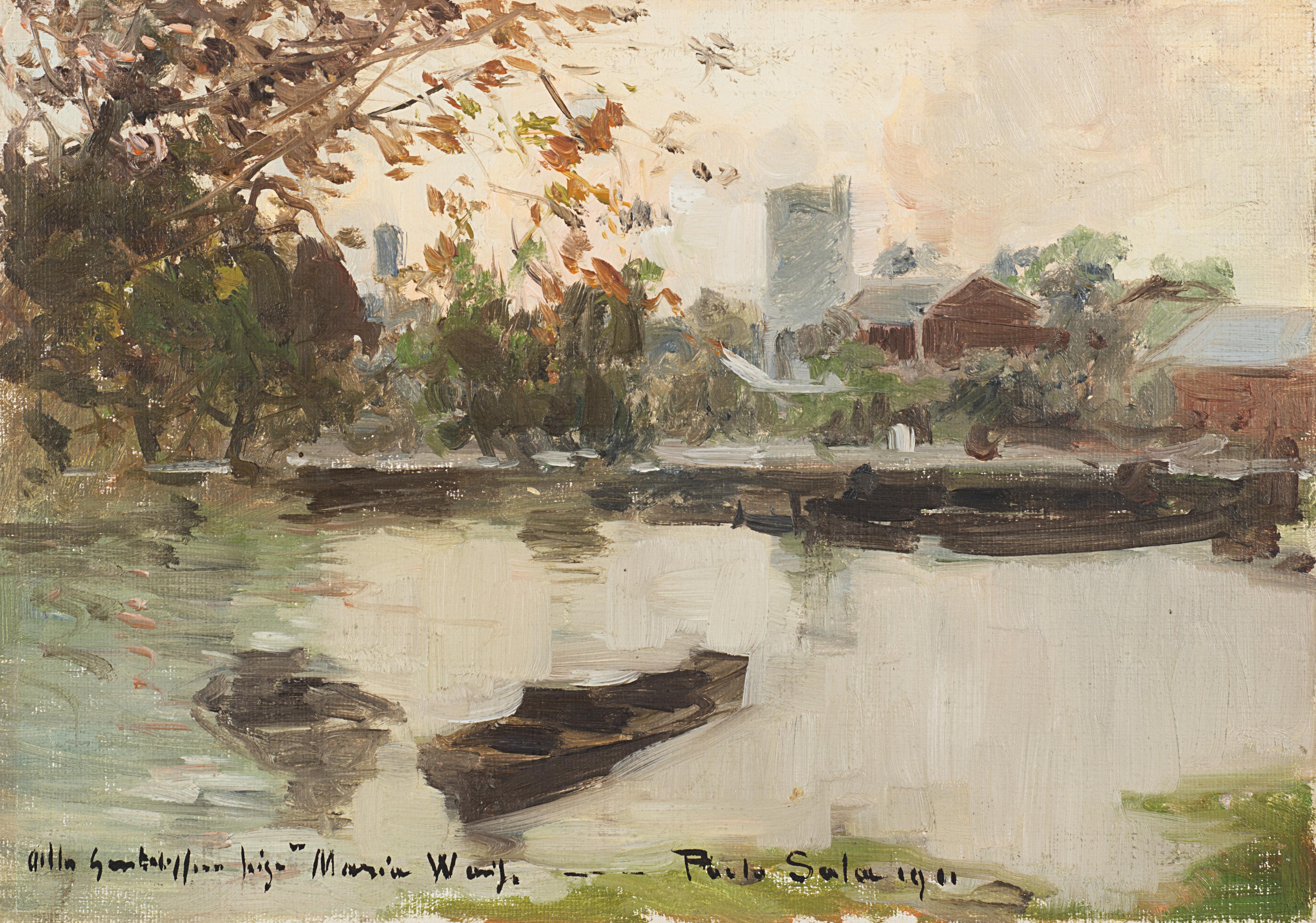 Paolo Sala - Paesaggio con laghetto e barche