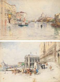Paolo Sala - The Grand Canal with Santa Maria della Salute, Venice; and The Doge\'s Palace, and the Molo, looking west