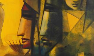 Paresh Maity - Untitled (Faces & Bird)