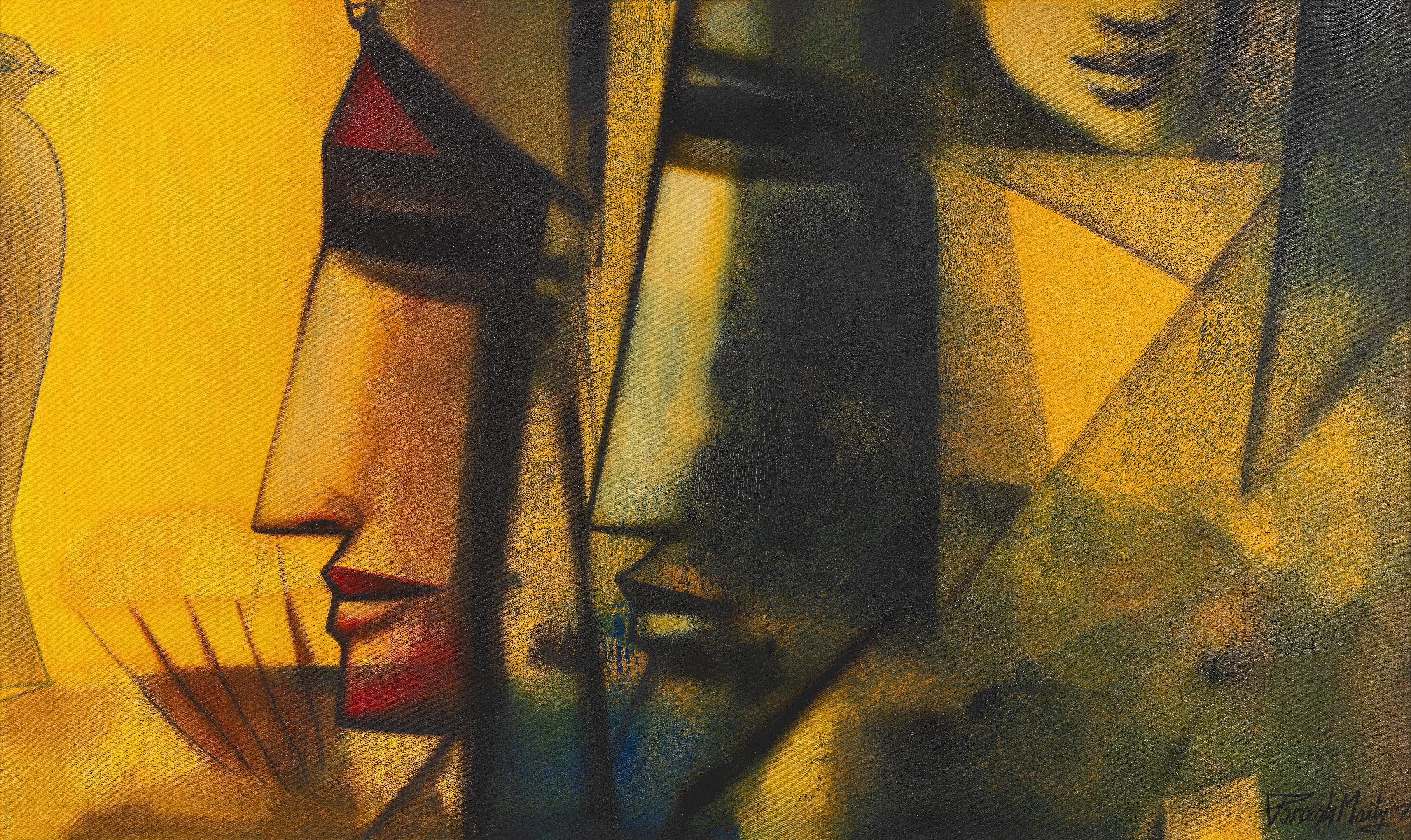 Paresh Maity - Untitled (Faces & Bird)