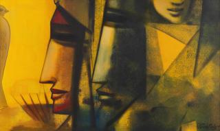 Paresh Maity - Untitled (Faces & Bird)