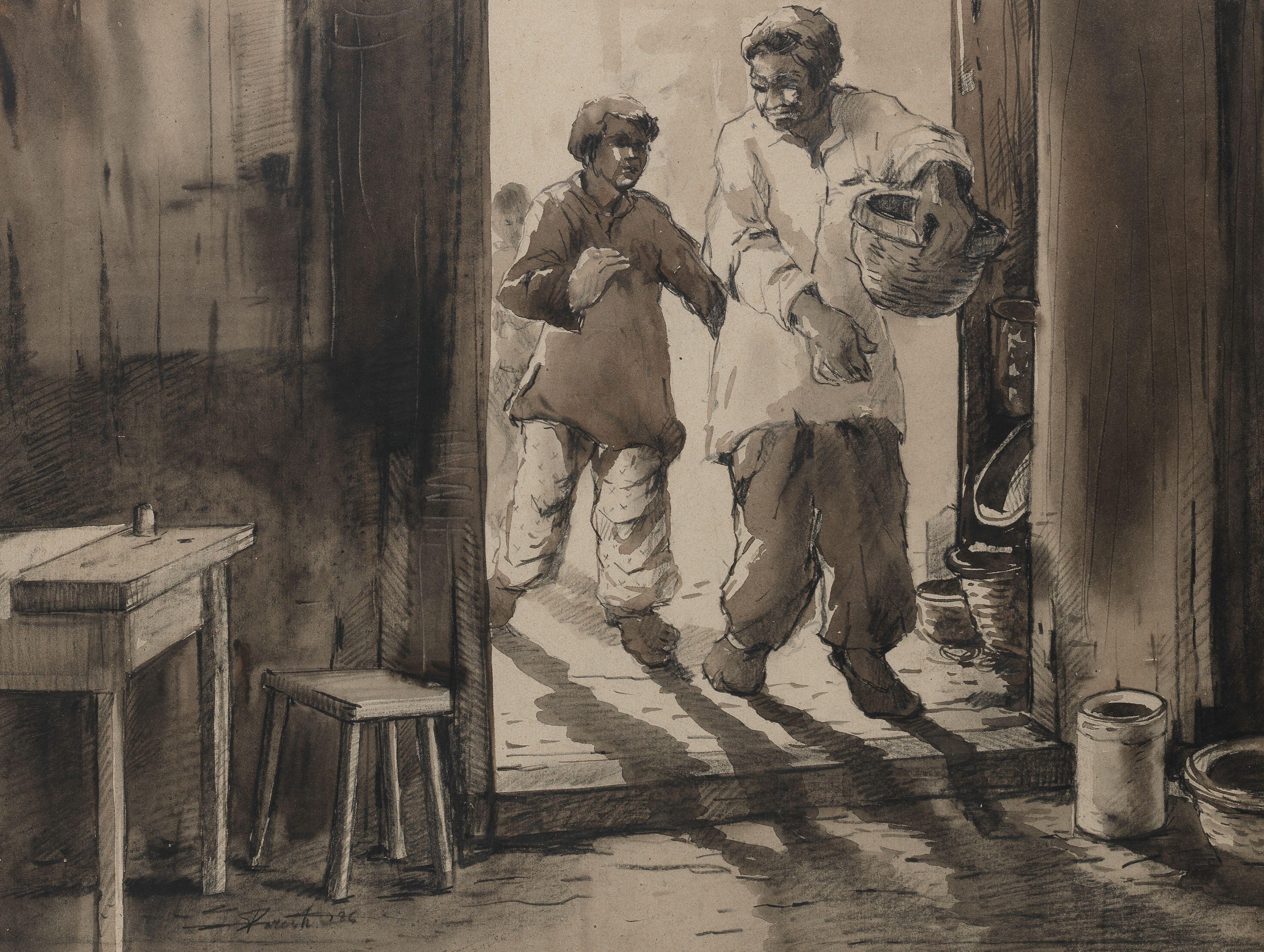 Paresh Maity - Untitled (Figures in a doorway)