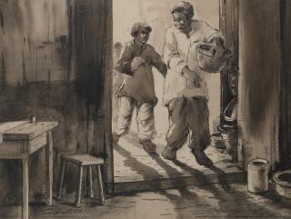 Paresh Maity - Untitled (Figures in a doorway)