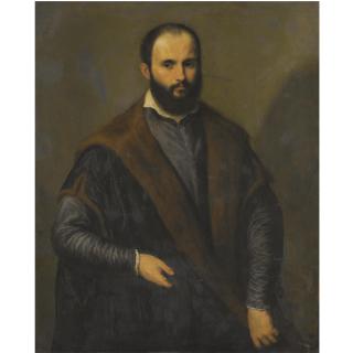 Paris Bordone - Portrait Of A Bearded Man, Three-Quarter Length, Wearing A Black Fur-Lined Coat, Holding A Cap In His Right Hand