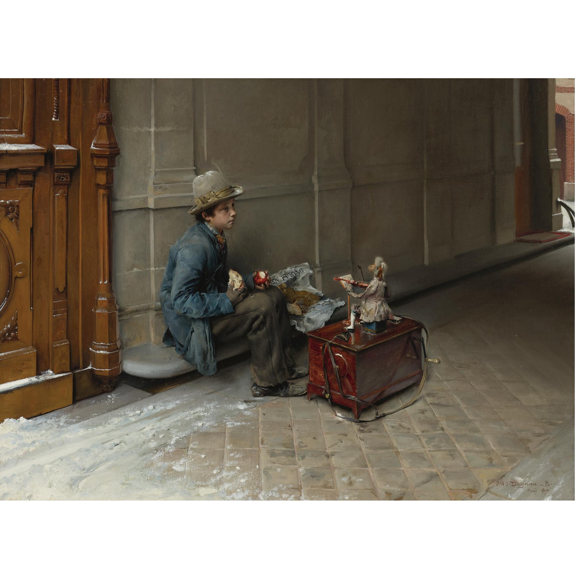 Pascal-Adolphe Dagnan-Bouveret - French The Petit Savoyard Eating In Front Of An Entrance To A House