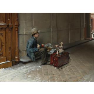Pascal-Adolphe Dagnan-Bouveret - French The Petit Savoyard Eating In Front Of An Entrance To A House