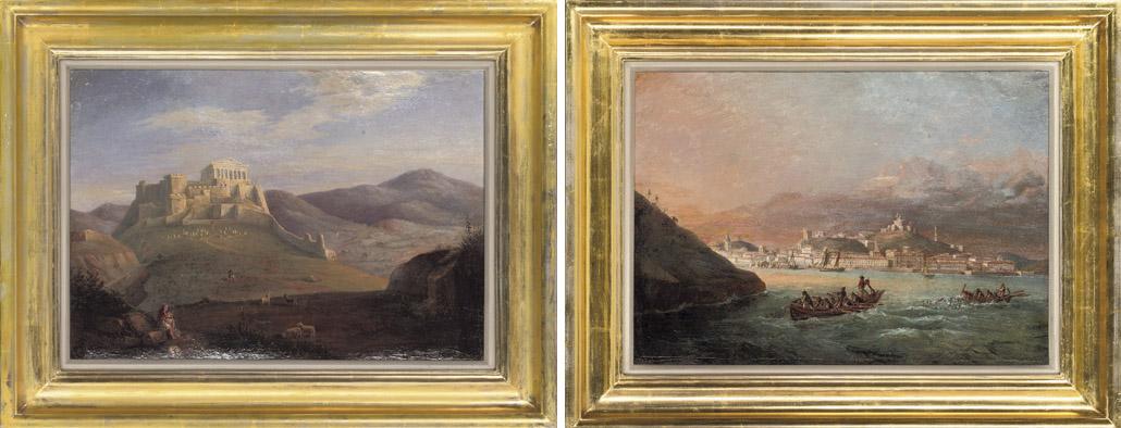 Pascal C. Coste - Goatherders before the Parthenon; and Fishermen hauling in their nets, Piraeus beyond