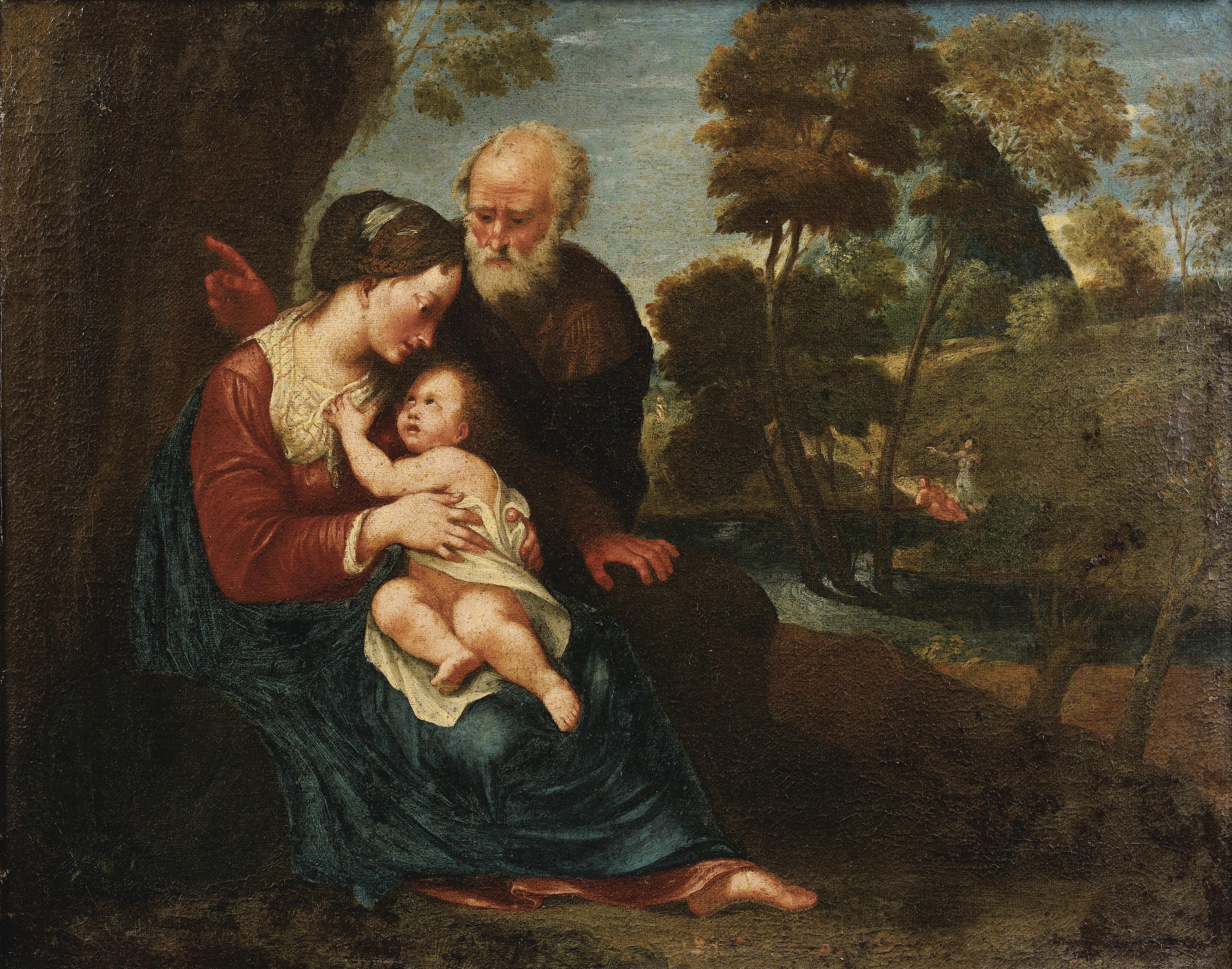 Pasquale Rossi - Le Repos De La Sainte Famillepasquale Rossi ; Rest On The Flight Into Egypt ; Oil On Canvas 