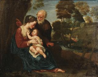 Pasquale Rossi - Le Repos De La Sainte Famillepasquale Rossi ; Rest On The Flight Into Egypt ; Oil On Canvas 