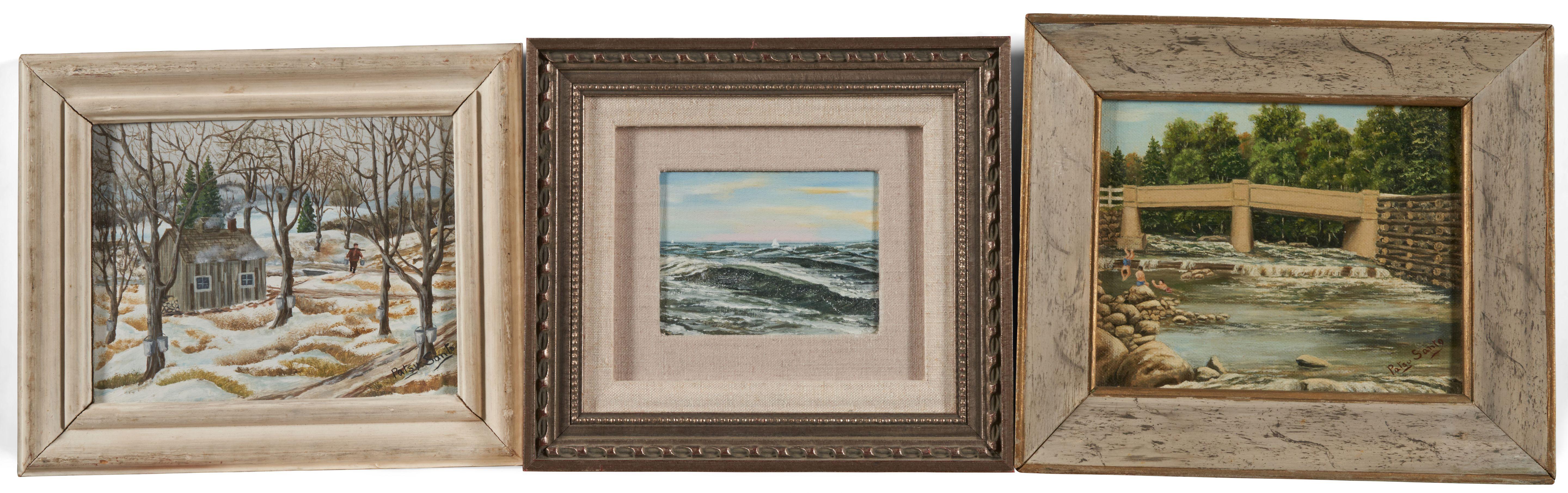 Pasquale Santo - A Set of Three Paintings of Coastal New England: Maine Coast, A Swimming Hole by a Bridge, and Seascape Under a Pink Sky up to