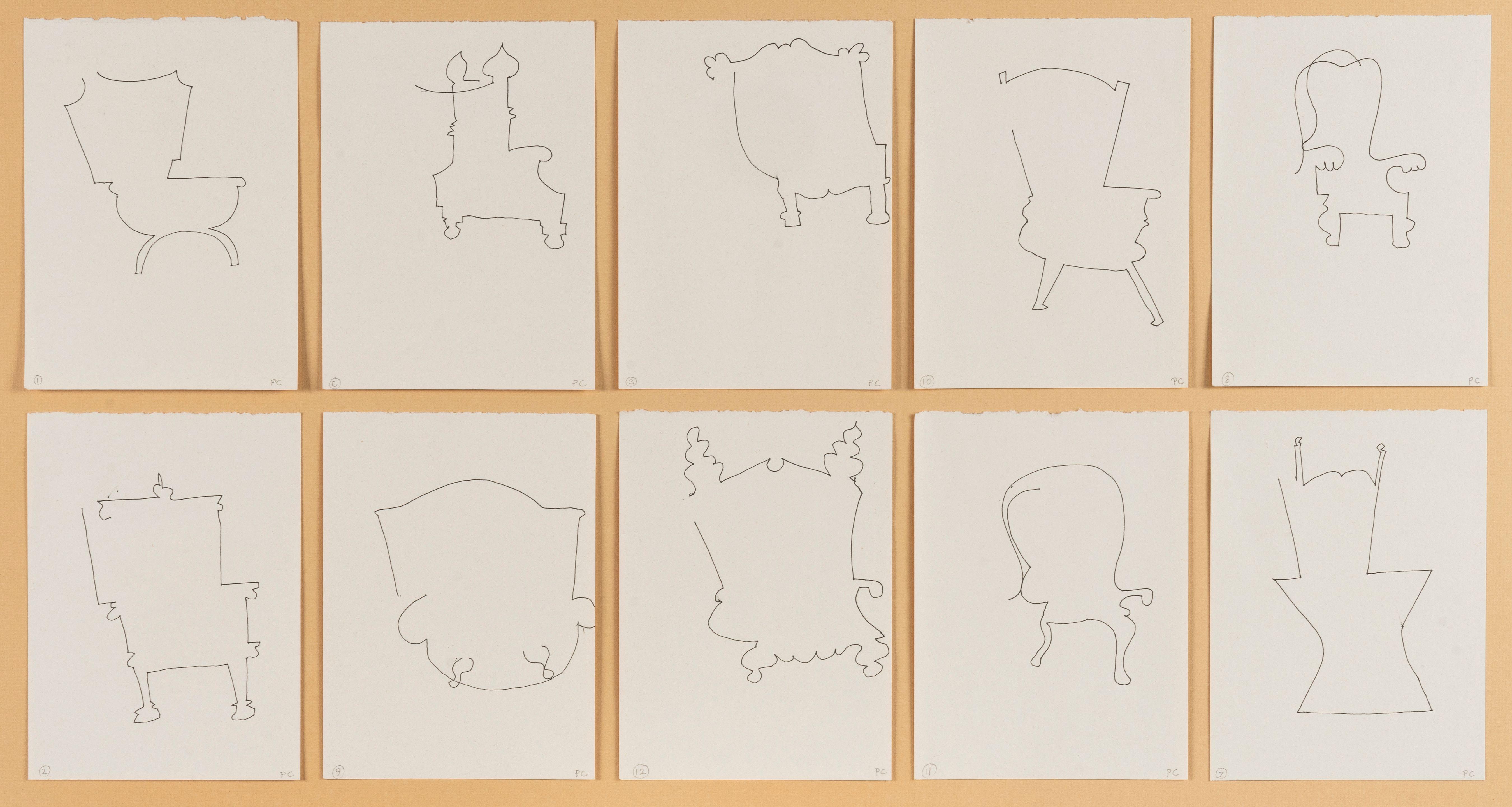 Patrick Caulfield R.A. - 10 Chairs \'Designed\' Blind each 19.5 x 14.5cm (7 11/16 x 5 11/16in)