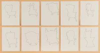 Patrick Caulfield R.A. - 10 Chairs \'Designed\' Blind each 19.5 x 14.5cm (7 11/16 x 5 11/16in)