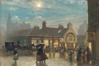 Patrick Downie, R.S.W. - A rainy evening, Paisley