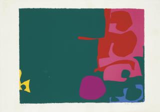 Patrick Heron - Interlocking scarlet and pink in deep green